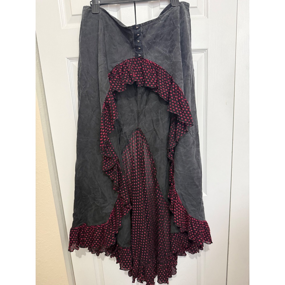 Scarlett Corset Black Maxi Skirt Red Floral Ruffles Dark Coquette Whimsigoth